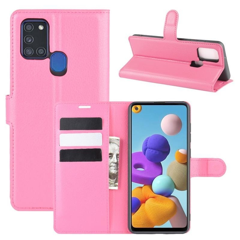 Litchi PU kožené peněženkové pouzdro na mobil Samsung Galaxy A21s - rose