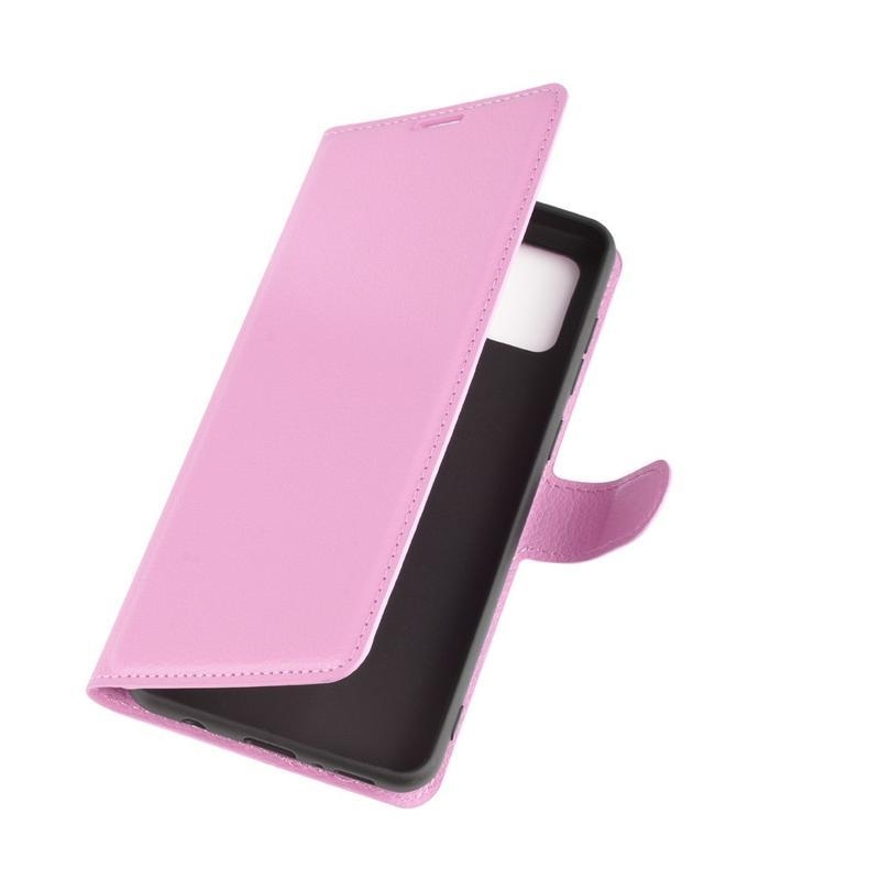 Litchi PU kožené peněženkové pouzdro na mobil Samsung Galaxy A21s - růžové