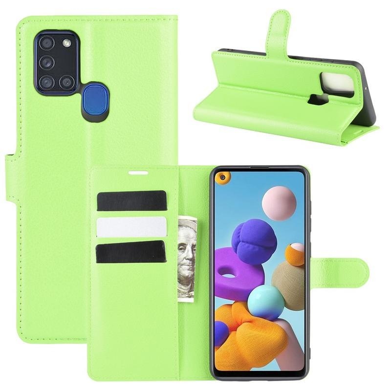 Litchi PU kožené peněženkové pouzdro na mobil Samsung Galaxy A21s - zelené
