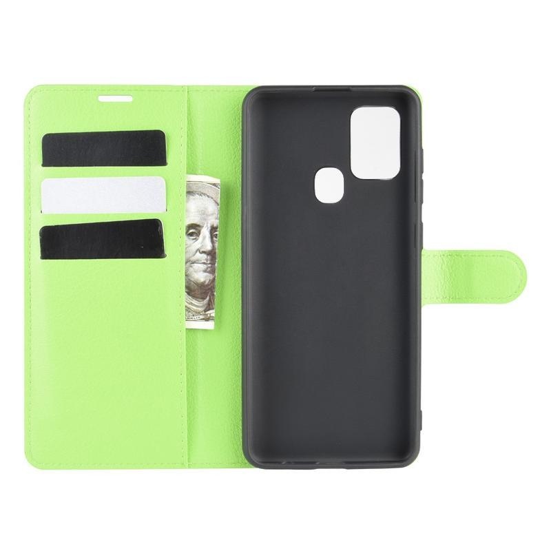 Litchi PU kožené peněženkové pouzdro na mobil Samsung Galaxy A21s - zelené