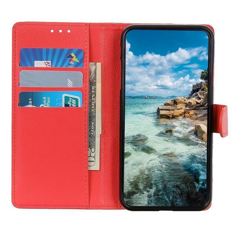 Litchi PU kožené peněženkové pouzdro na mobil Samsung Galaxy A22 5G - červené