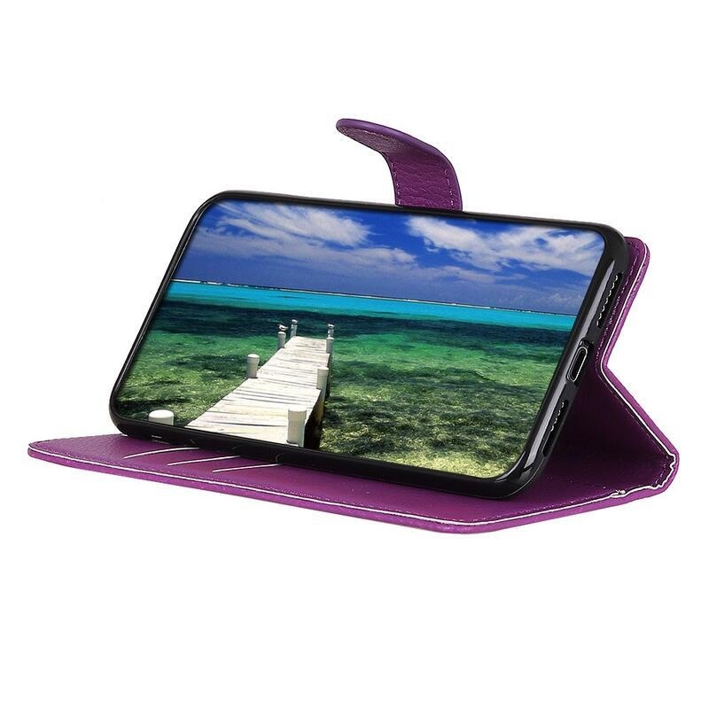 Litchi PU kožené peněženkové pouzdro na mobil Samsung Galaxy A22 5G - fialové