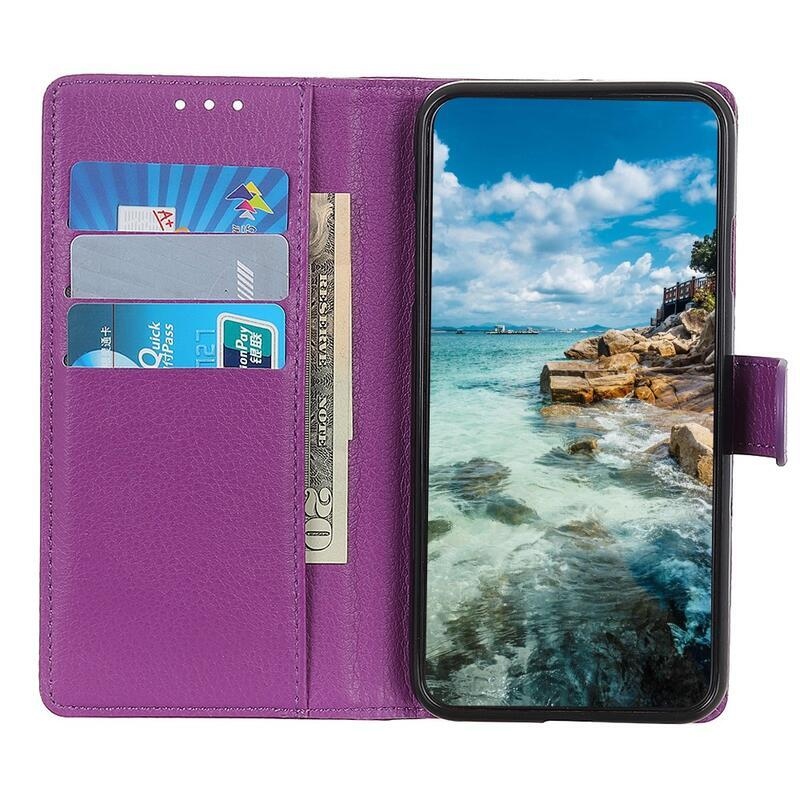 Litchi PU kožené peněženkové pouzdro na mobil Samsung Galaxy A22 5G - fialové