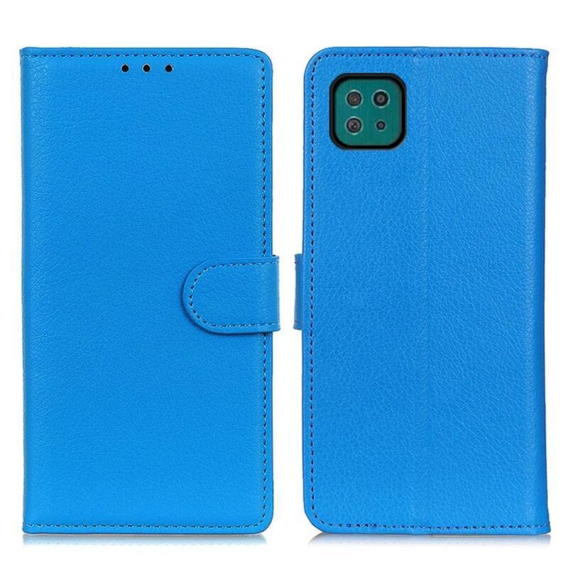 Litchi PU kožené peněženkové pouzdro na mobil Samsung Galaxy A22 5G - modré