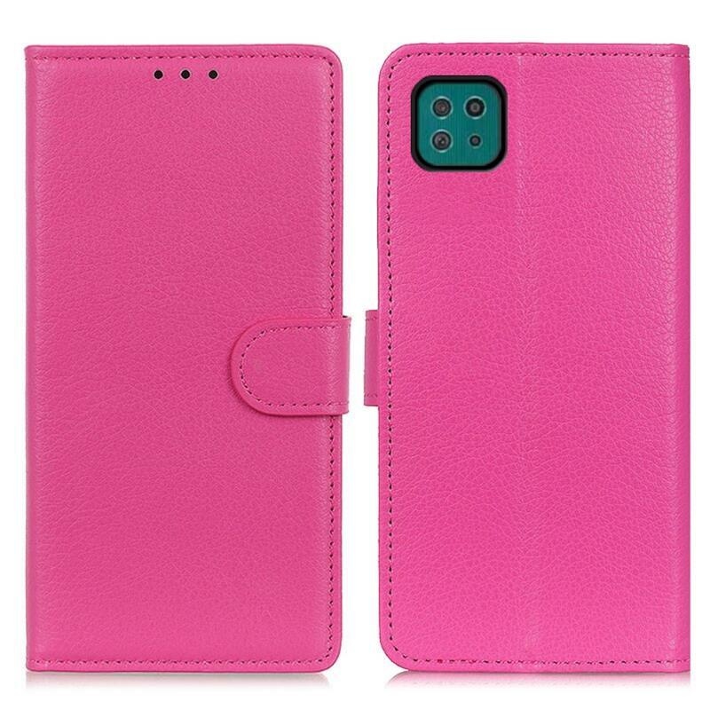 Litchi PU kožené peněženkové pouzdro na mobil Samsung Galaxy A22 5G - rose