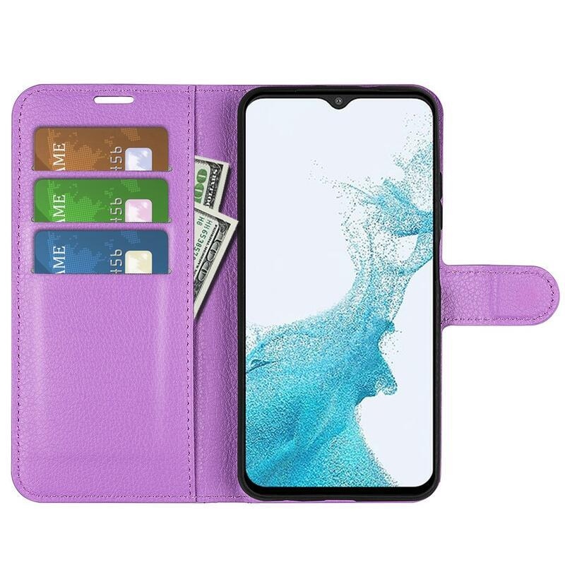 Litchi PU kožené peněženkové pouzdro na mobil Samsung Galaxy A23 4G/5G - fialové
