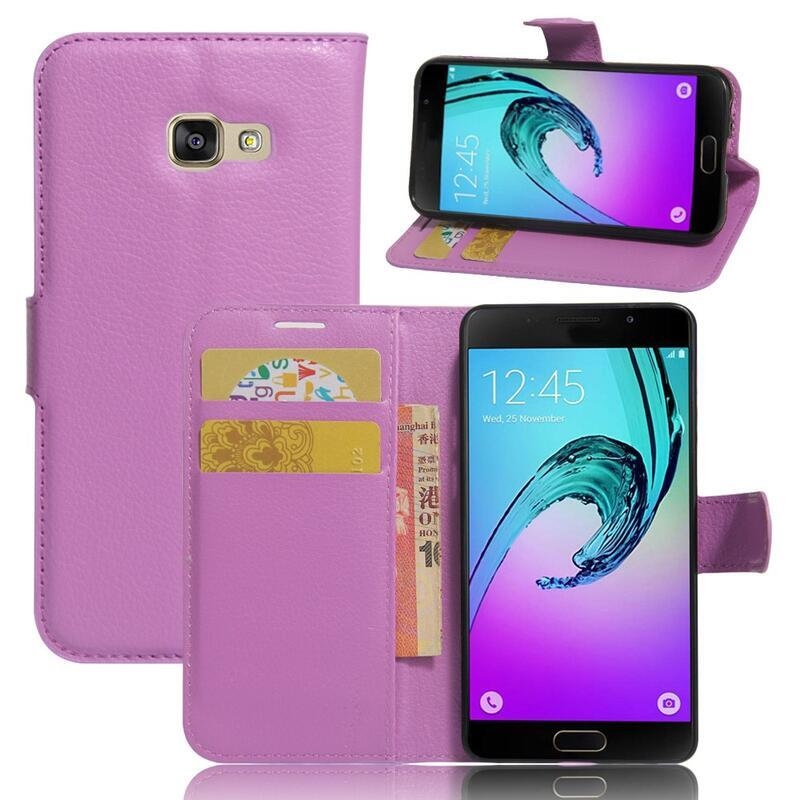 Litchi PU kožené peněženkové pouzdro na mobil Samsung Galaxy A3 (2017) - fialové