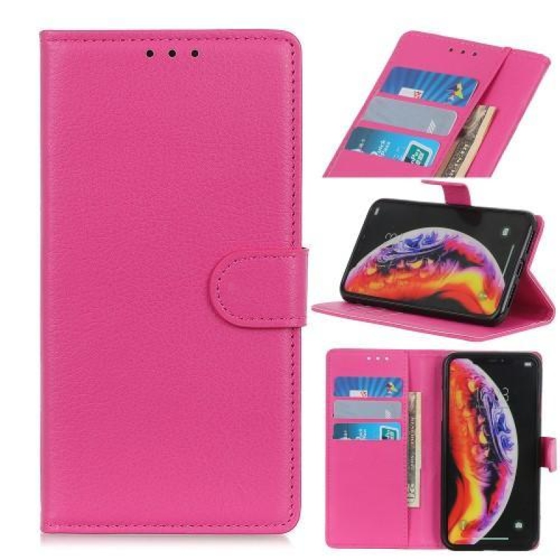 Litchi PU kožené peněženkové pouzdro na mobil Samsung Galaxy A30 / A20 - rose