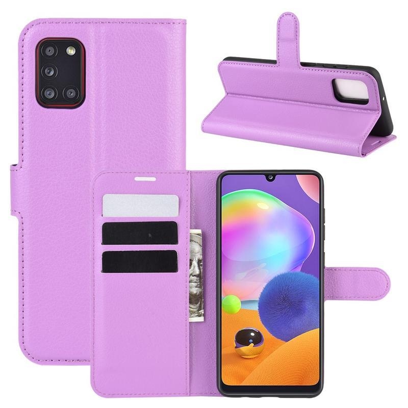 Litchi PU kožené peněženkové pouzdro na mobil Samsung Galaxy A31 - fialové