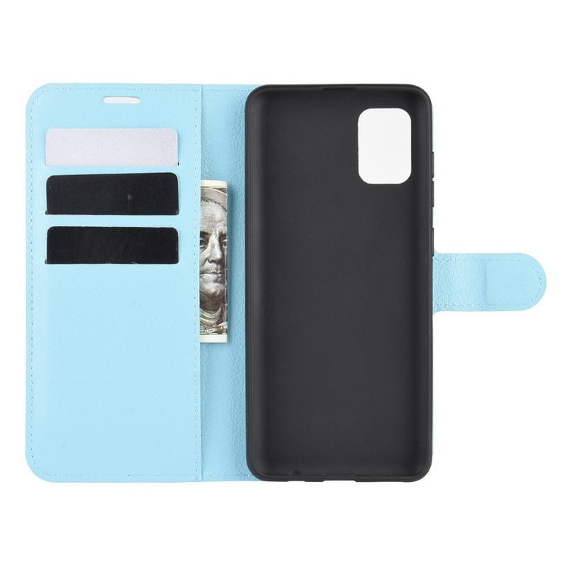 Litchi PU kožené peněženkové pouzdro na mobil Samsung Galaxy A31 - modré