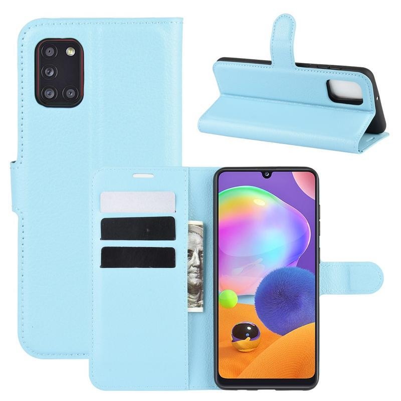 Litchi PU kožené peněženkové pouzdro na mobil Samsung Galaxy A31 - modré