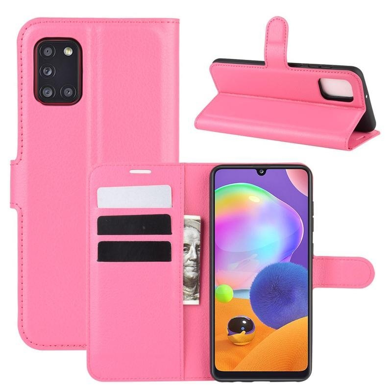 Litchi PU kožené peněženkové pouzdro na mobil Samsung Galaxy A31 - rose