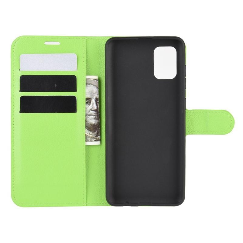 Litchi PU kožené peněženkové pouzdro na mobil Samsung Galaxy A31 - zelené