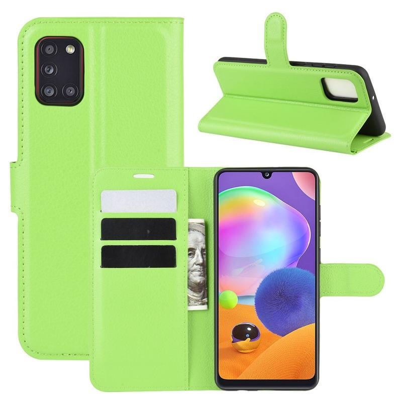 Litchi PU kožené peněženkové pouzdro na mobil Samsung Galaxy A31 - zelené