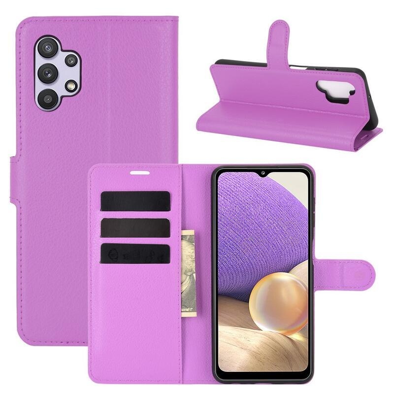 Litchi PU kožené peněženkové pouzdro na mobil Samsung Galaxy A32 5G - fialové