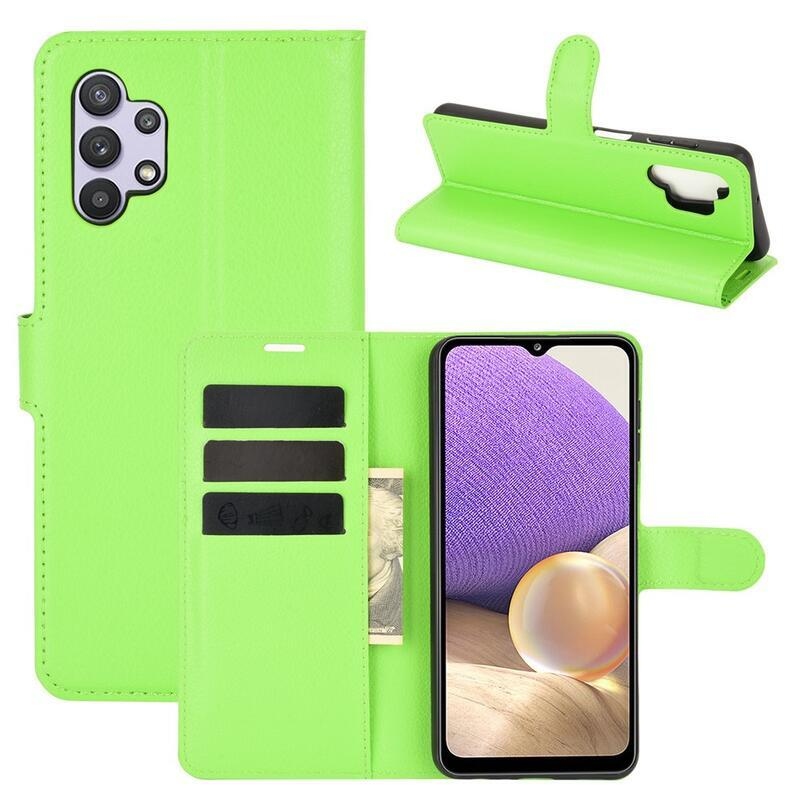 Litchi PU kožené peněženkové pouzdro na mobil Samsung Galaxy A32 5G - zelené