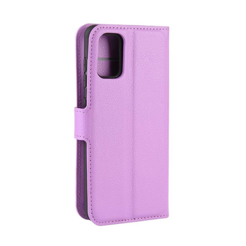 Litchi PU kožené peněženkové pouzdro na mobil Samsung Galaxy A41 - fialové
