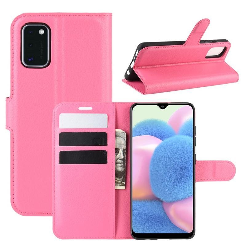 Litchi PU kožené peněženkové pouzdro na mobil Samsung Galaxy A41 - rose