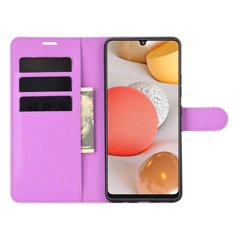Litchi PU kožené peněženkové pouzdro na mobil Samsung Galaxy A42 5G - fialové