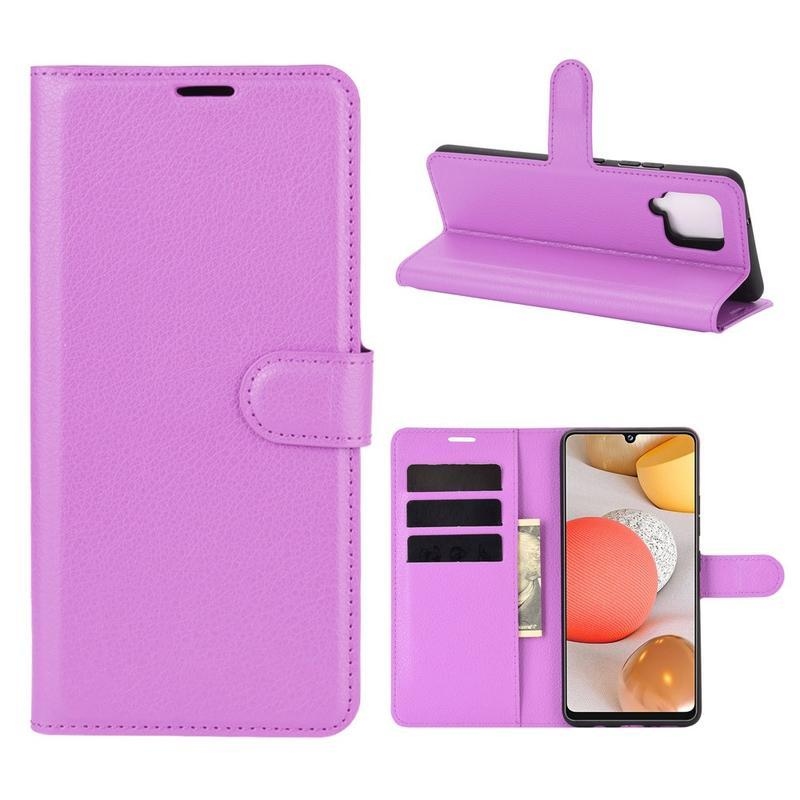 Litchi PU kožené peněženkové pouzdro na mobil Samsung Galaxy A42 5G - fialové
