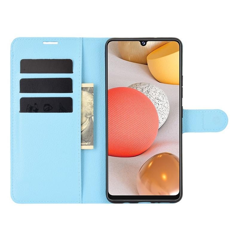 Litchi PU kožené peněženkové pouzdro na mobil Samsung Galaxy A42 5G - modré