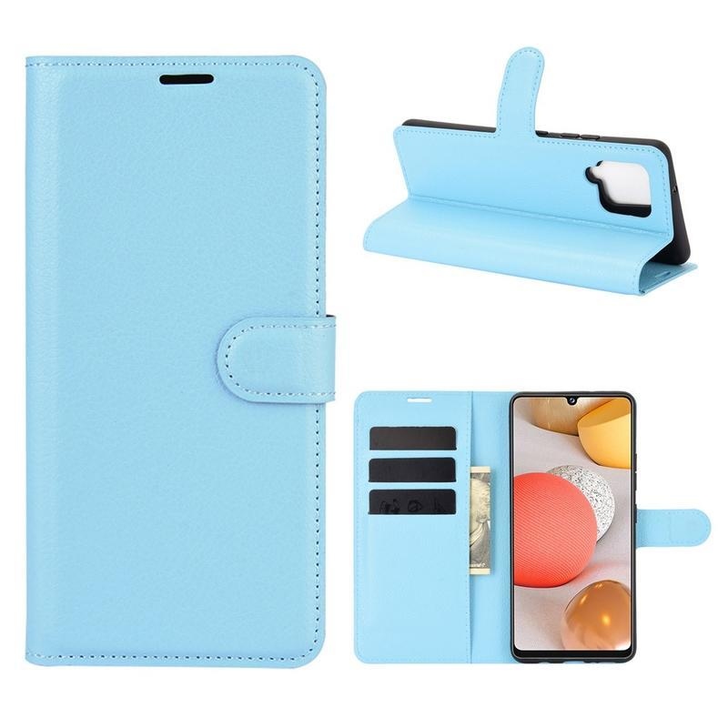 Litchi PU kožené peněženkové pouzdro na mobil Samsung Galaxy A42 5G - modré