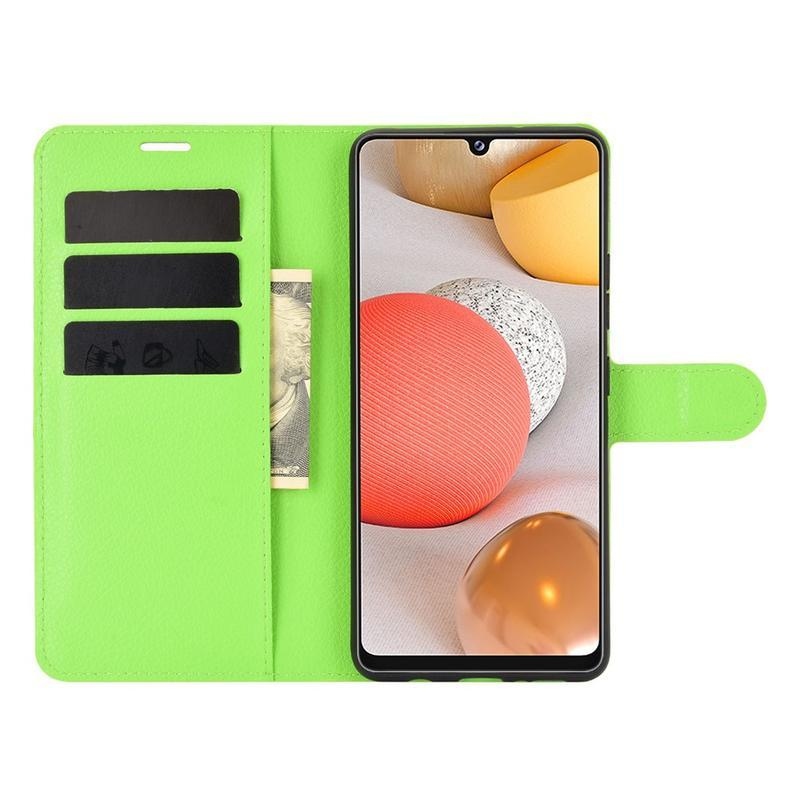 Litchi PU kožené peněženkové pouzdro na mobil Samsung Galaxy A42 5G - zelené