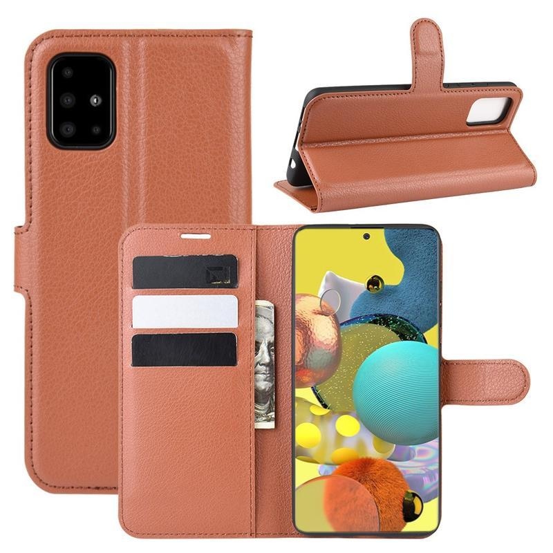 Litchi PU kožené peněženkové pouzdro na mobil Samsung Galaxy A51 5G - hnědé