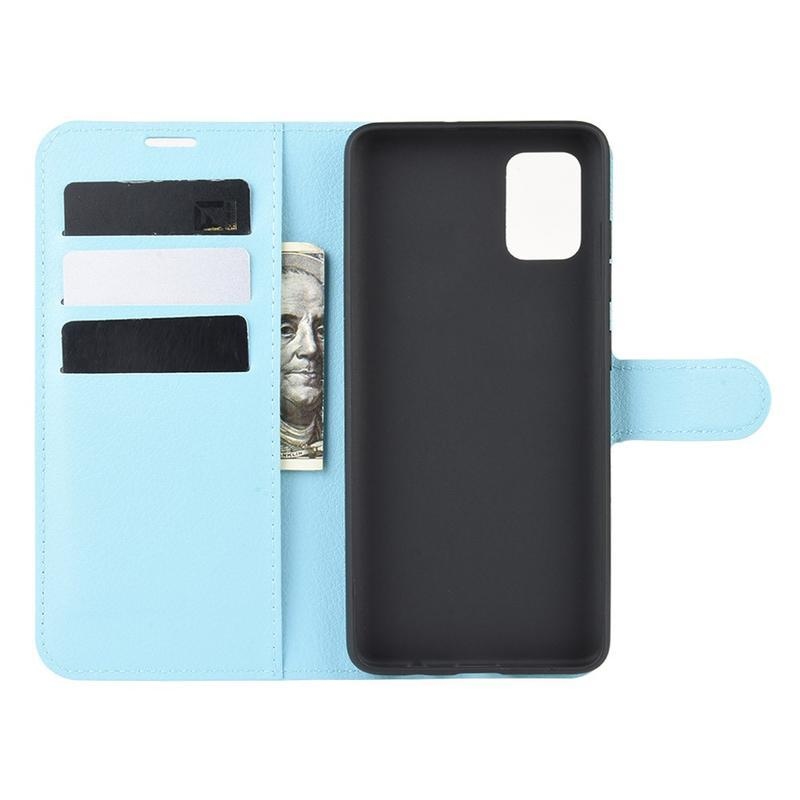 Litchi PU kožené peněženkové pouzdro na mobil Samsung Galaxy A51 5G - modré