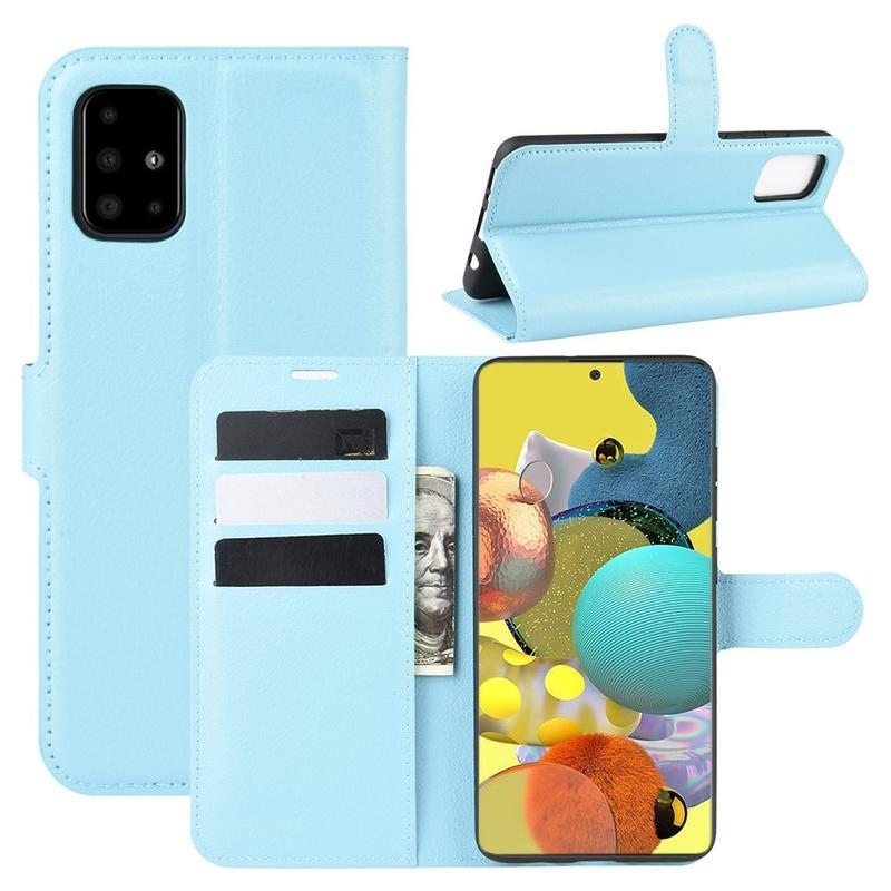 Litchi PU kožené peněženkové pouzdro na mobil Samsung Galaxy A51 5G - modré