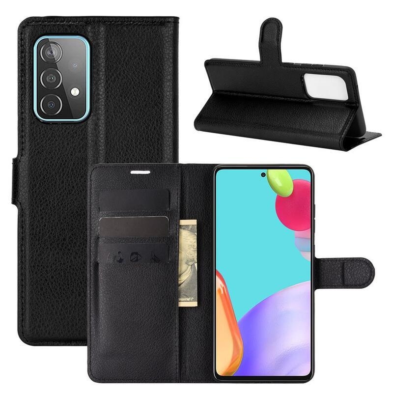 Litchi PU kožené peněženkové pouzdro na mobil Samsung Galaxy A52 5G/4G/A52s 5G - černé