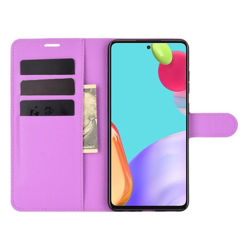 Litchi PU kožené peněženkové pouzdro na mobil Samsung Galaxy A52 5G/4G/A52s 5G - fialové