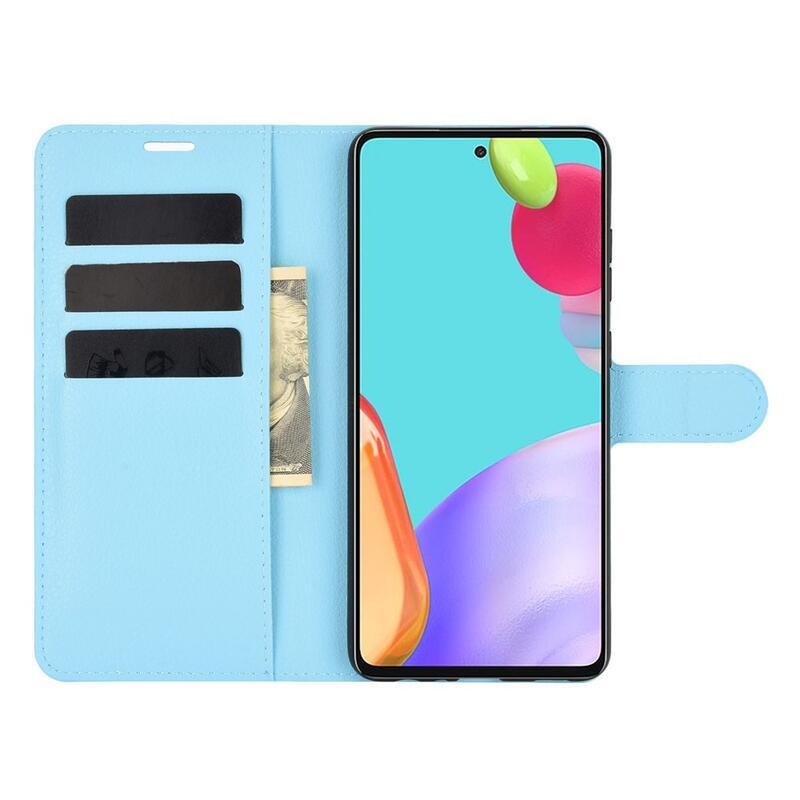 Litchi PU kožené peněženkové pouzdro na mobil Samsung Galaxy A52 5G/4G/A52s 5G - modré
