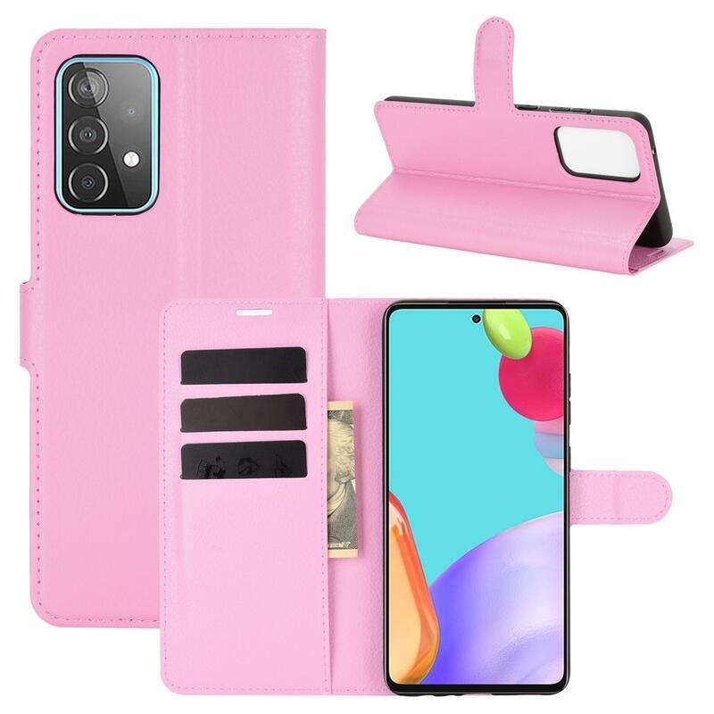 Litchi PU kožené peněženkové pouzdro na mobil Samsung Galaxy A52 5G/4G/A52s 5G - růžové