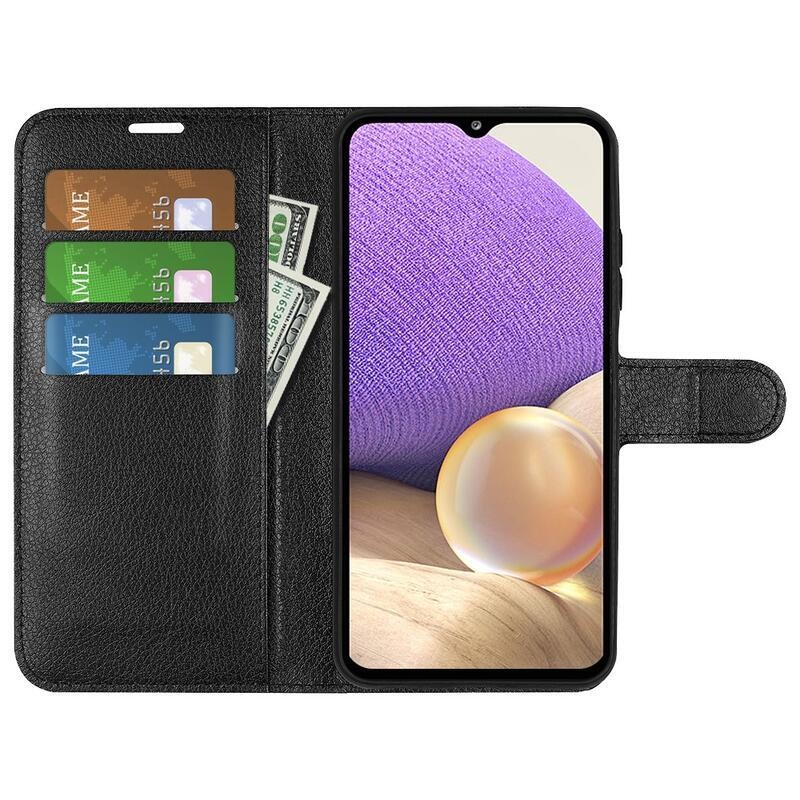 Litchi PU kožené peněženkové pouzdro na mobil Samsung Galaxy A53 5G - černé