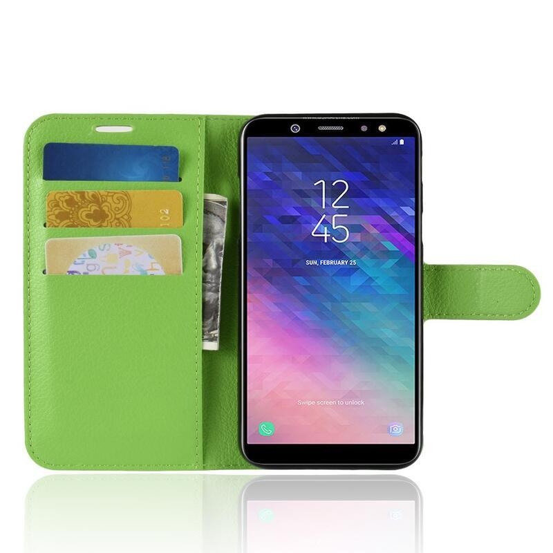 Litchi PU kožené peněženkové pouzdro na mobil Samsung Galaxy A6 (2018) - zelené