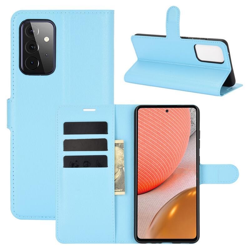 Litchi PU kožené peněženkové pouzdro na mobil Samsung Galaxy A72 5G/4G - modré