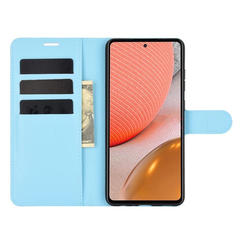 Litchi PU kožené peněženkové pouzdro na mobil Samsung Galaxy A72 5G/4G - modré