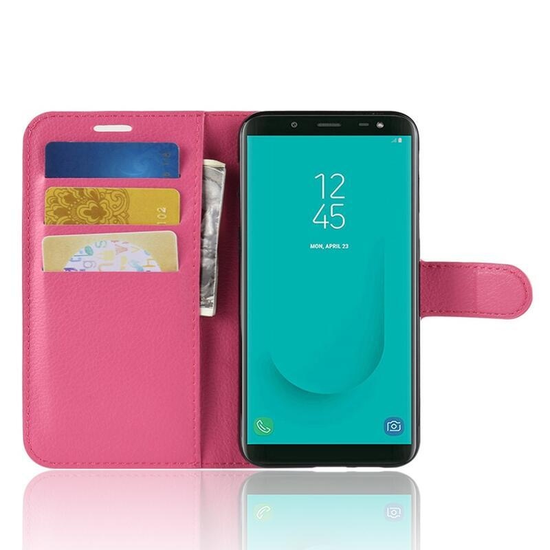 Litchi PU kožené peněženkové pouzdro na mobil Samsung Galaxy J6 (2018) - rose