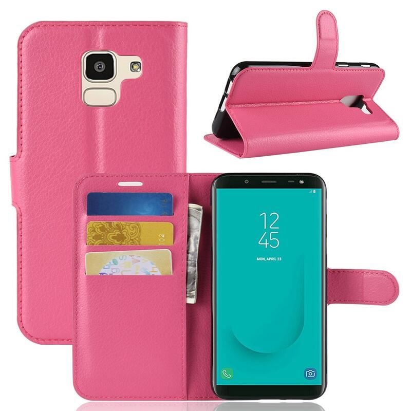 Litchi PU kožené peněženkové pouzdro na mobil Samsung Galaxy J6 (2018) - rose