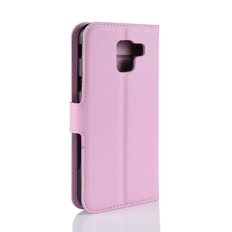 Litchi PU kožené peněženkové pouzdro na mobil Samsung Galaxy J6 (2018) - růžové
