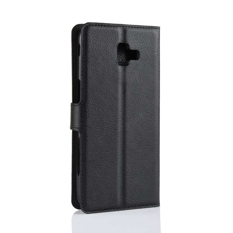 Litchi PU kožené peněženkové pouzdro na mobil Samsung Galaxy J6 Plus - černé