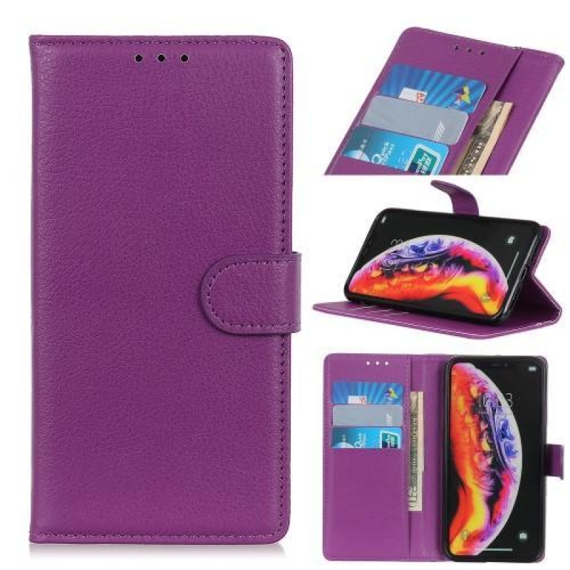 Litchi PU kožené peněženkové pouzdro na mobil Samsung Galaxy M20 - fialové