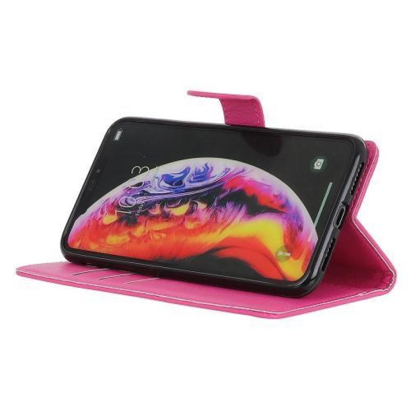 Litchi PU kožené peněženkové pouzdro na mobil Samsung Galaxy M20 - růžové