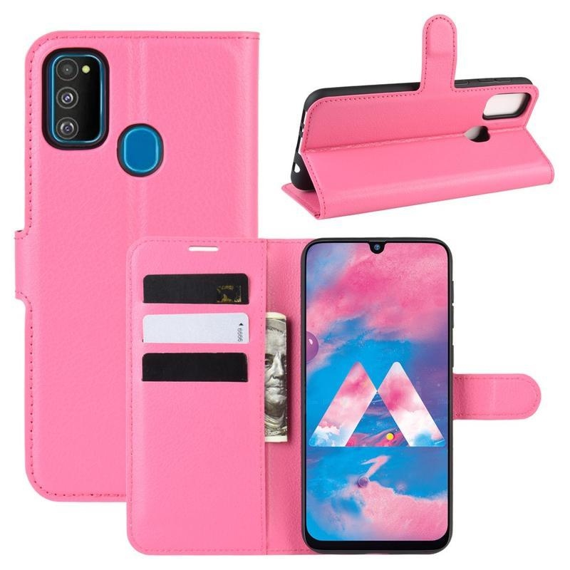 Litchi PU kožené peněženkové pouzdro na mobil Samsung Galaxy M21 - rose