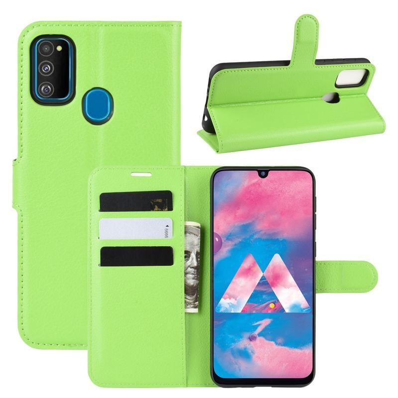 Litchi PU kožené peněženkové pouzdro na mobil Samsung Galaxy M21 - zelené