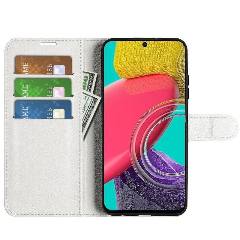 Litchi PU kožené peněženkové pouzdro na mobil Samsung Galaxy M53 5G - bílé