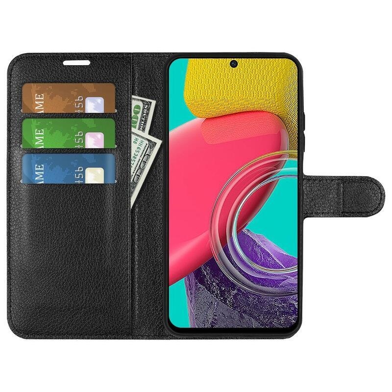 Litchi PU kožené peněženkové pouzdro na mobil Samsung Galaxy M53 5G - černé