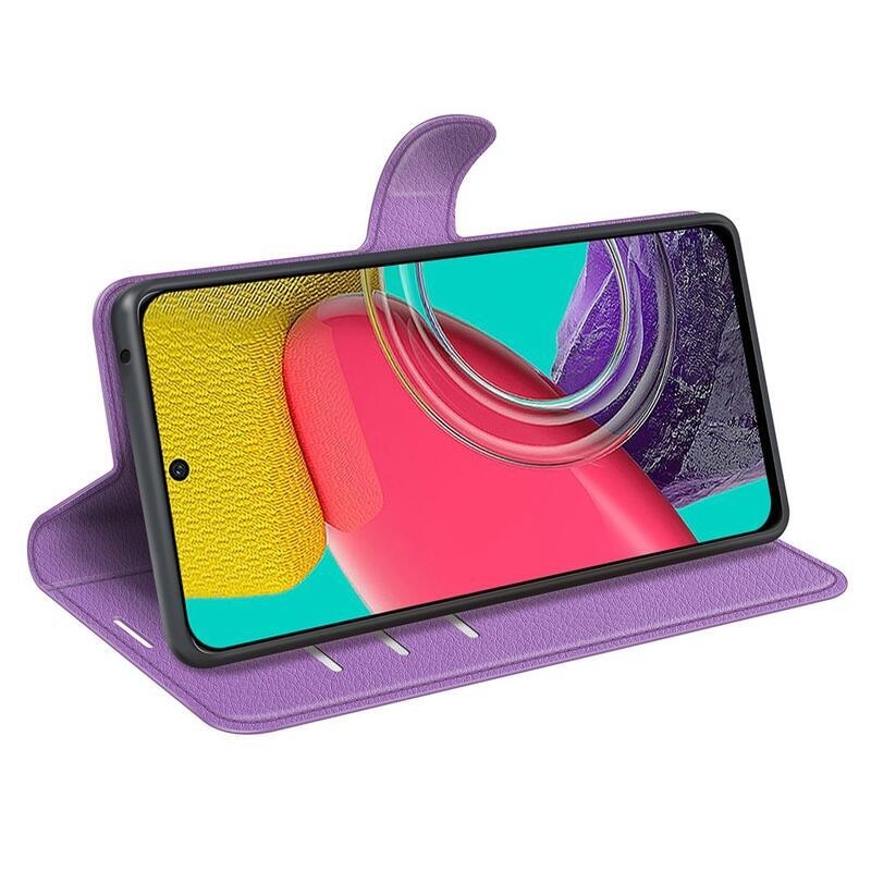 Litchi PU kožené peněženkové pouzdro na mobil Samsung Galaxy M53 5G - fialové