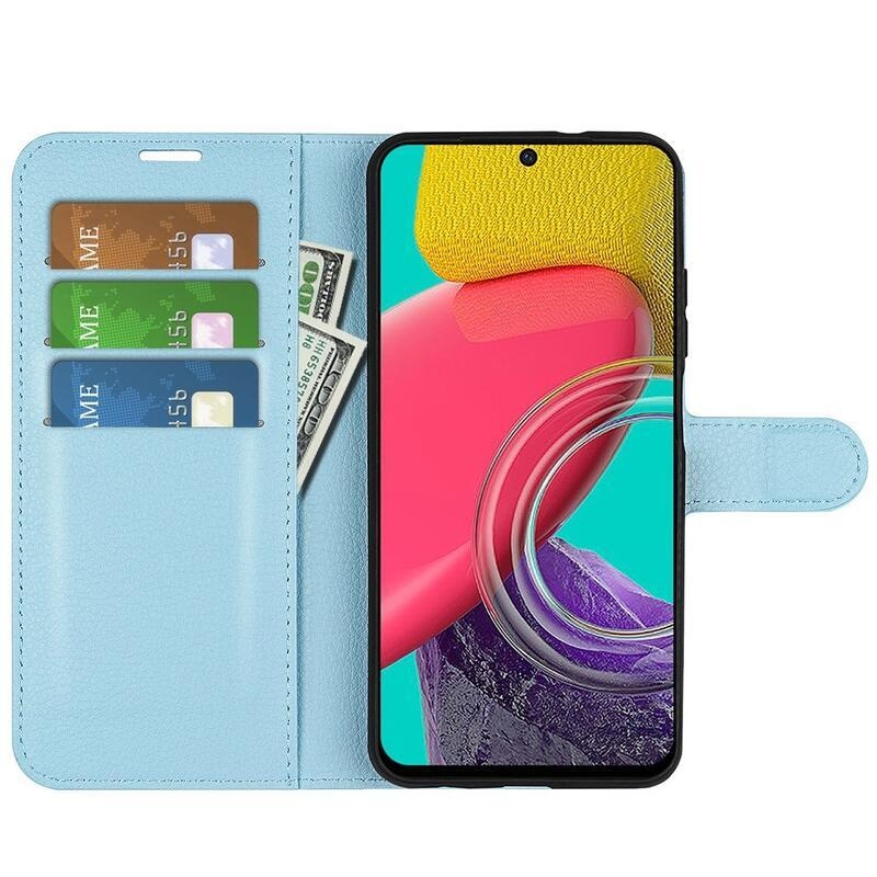 Litchi PU kožené peněženkové pouzdro na mobil Samsung Galaxy M53 5G - modré